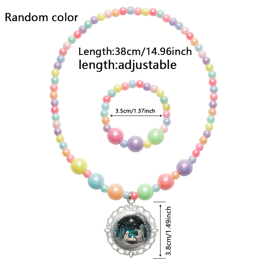 2pcs Christmas Night Scene Necklace and Bracelet Set, Cute Jewelry